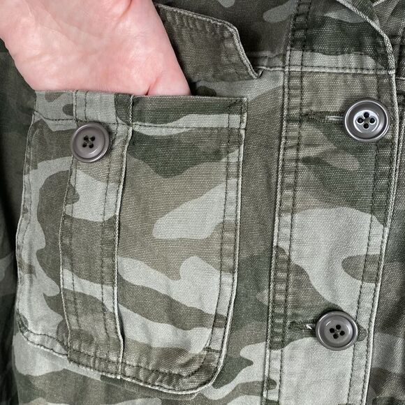 Aeropostale Sz L Cropped Cargo Utility Jacket Camo Green White Raw Hem - Picture 5 of 12